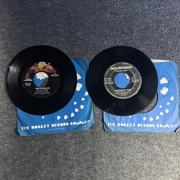 Lot of 2 Elton John 45 Vinyl Vintage Record 1970s Crocodile Rock Elderberry Wine - Picture 1 of 12